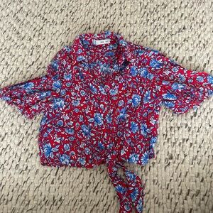 Mango Red and Blue Floral Blouse